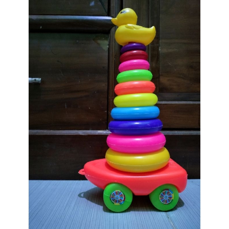 Jual mainan ring donat 10 susun ada roda , mainan edukatif anak ...