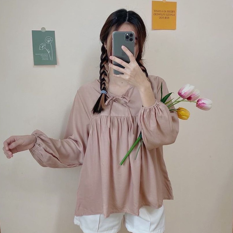 Jual Vallina Outfit Olivia Blouse Top Korean Style Premium Shopee Indonesia