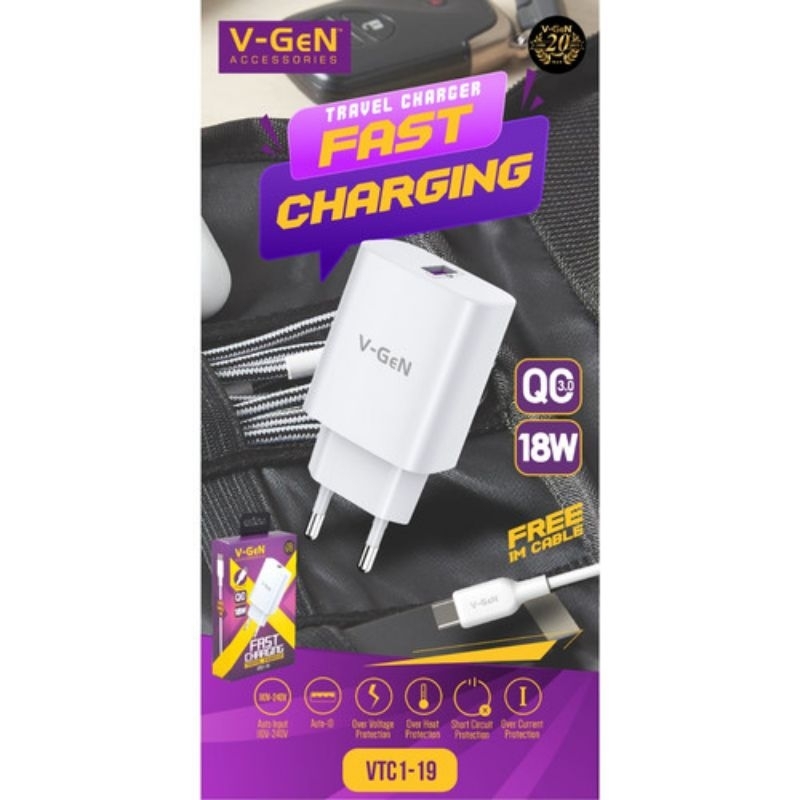 Jual Travel Charger VGEN TYPE-C FAST CHARGING 18W VTC1-19 -Adapter ...