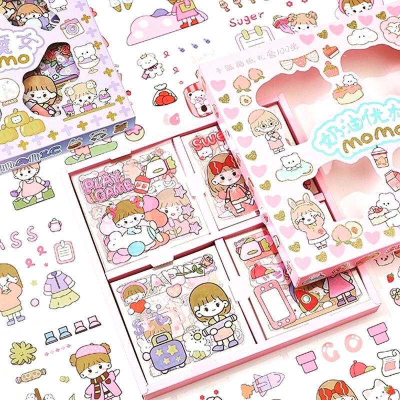 Jual Stiker Aesthetic 2d lucu cute kartun momo karakter anak korea