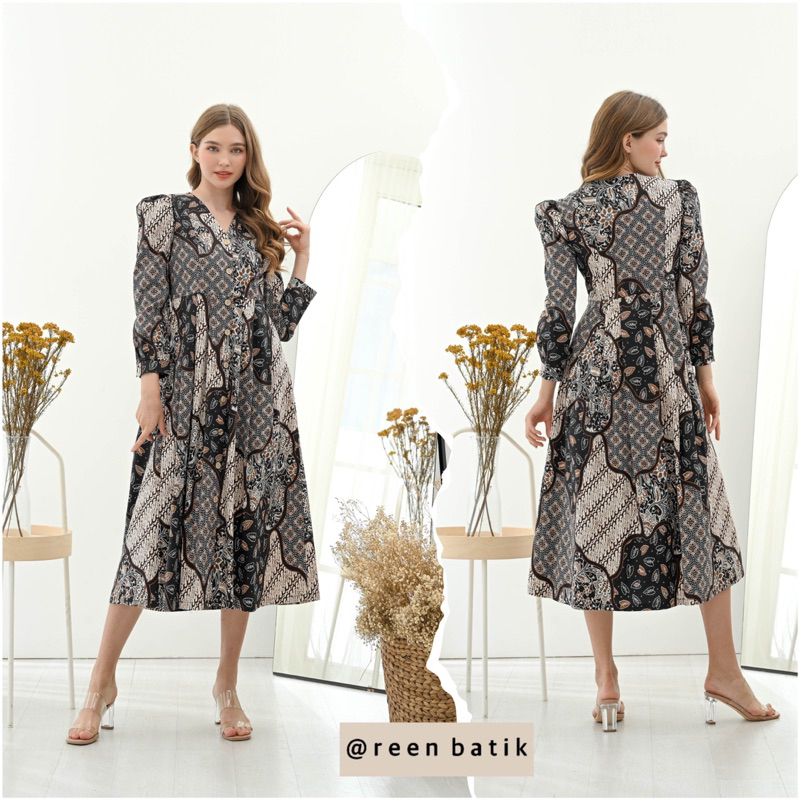 Jual Midi Dress Batik Lengan Panjang, 258 ATK / 258 COD / 258 BNI / 258 ...