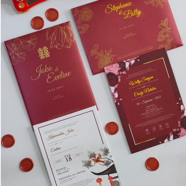 Jual Kartu Undangan Pernikahan Tema Chinese Hardcover Dengan Poly Emas