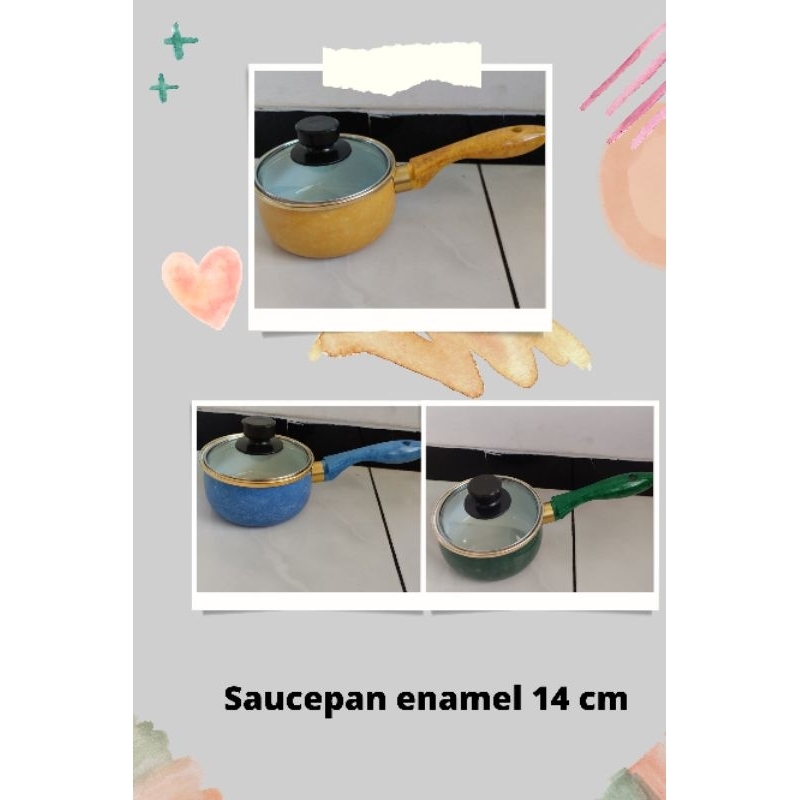 Jual saucepan enamel 14 cm / panci kuning / panci biru / panci hijau ...