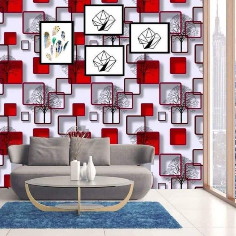 Jual WALLPAPER DINDING KOTAK MERAH PUTIH 3D 9MX45CM Shopee Indonesia