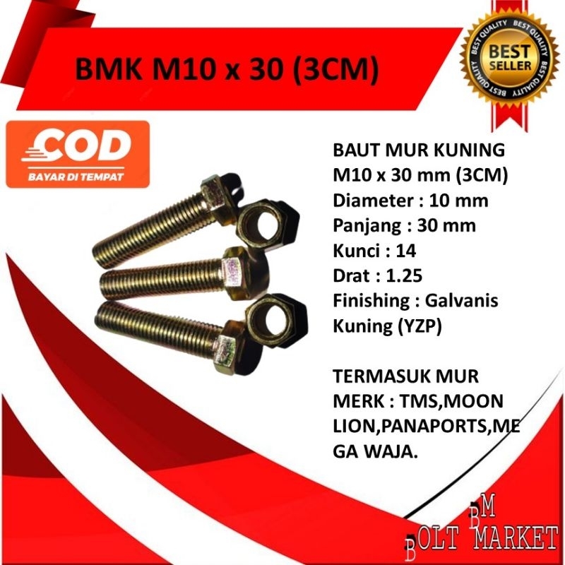 Jual Baut Mur Hex Kuning M X Mm Bmk Hex Kunci Glavanis Shopee Indonesia