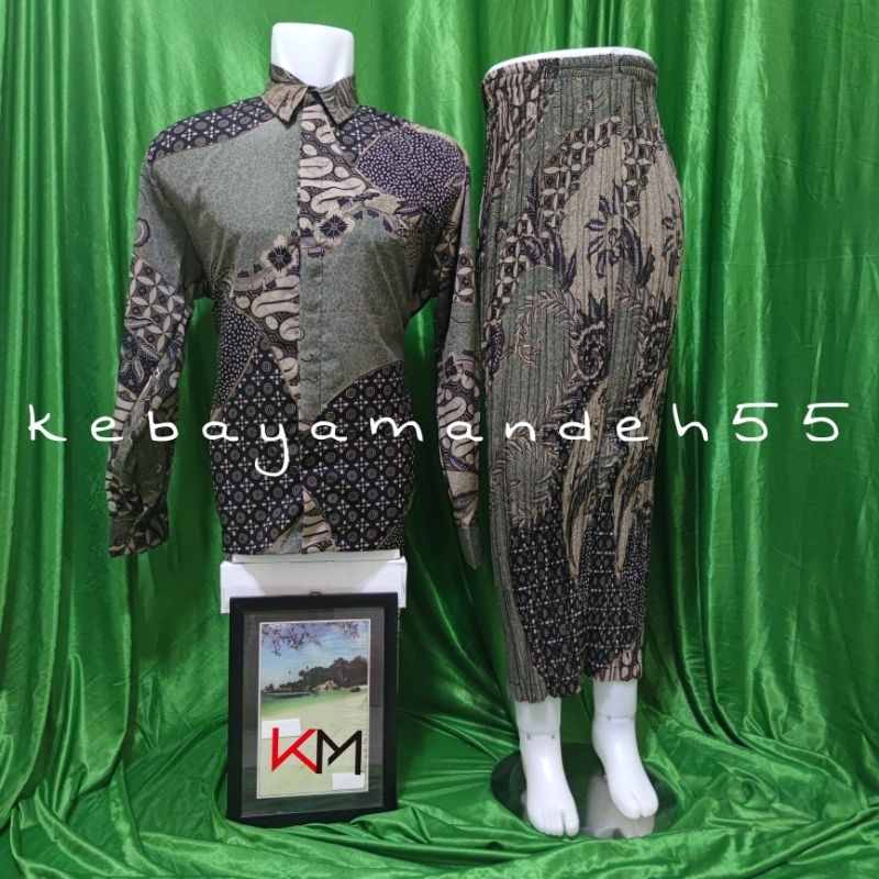 Jual Kebayamandeh New Arrival Set Couple Kemeja Batik Pria Rok Plisket Batik Wanita Set