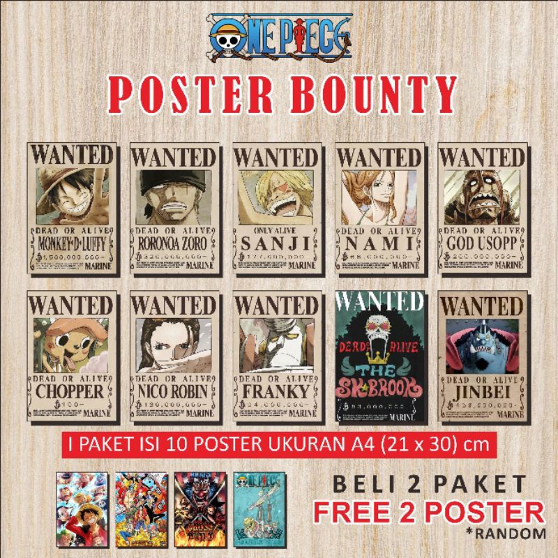 Jual POSTER DINDING ONE PIECE BOUNTY MURAH ISI 10 PCS I UKURAN A4 ...