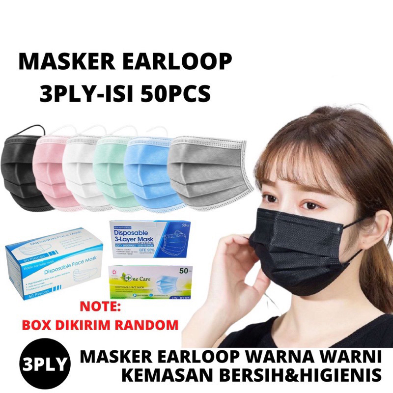 Jual Masker 3ply Isi 50pcs / Face Mask / Disposable Mask / Masker 3ply ...