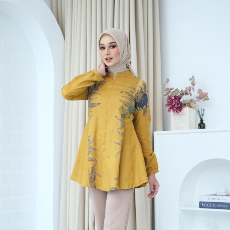 Jual KHARIMA KUNING Blouse batik kerja wanita katun handprint | Shopee ...