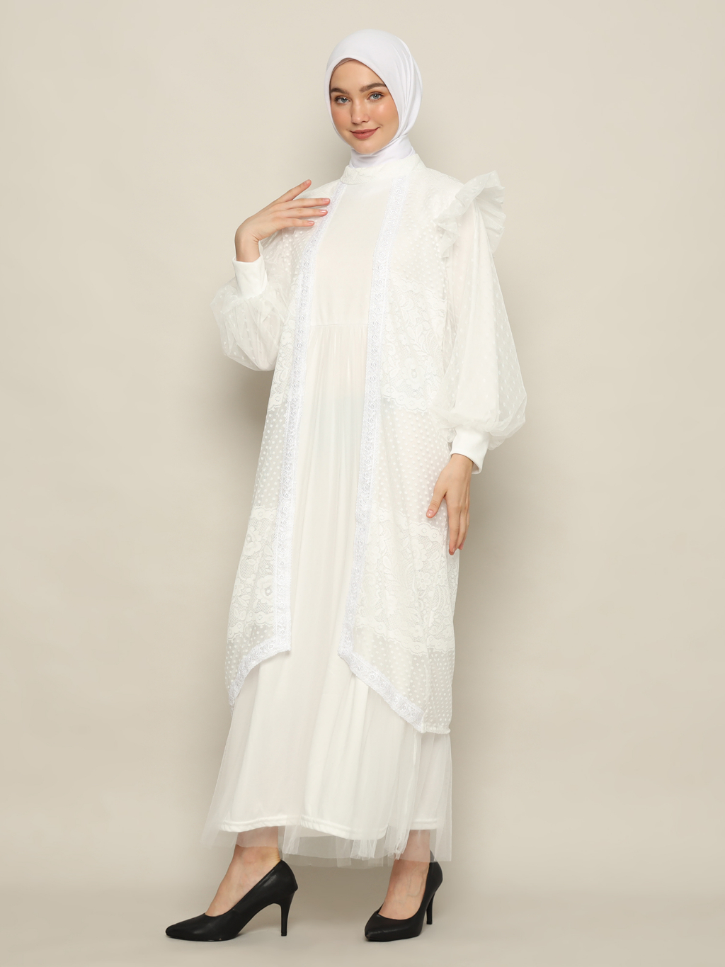 Jual Fame Gamis Wanita Kerah Tinggi Broken White Shopee