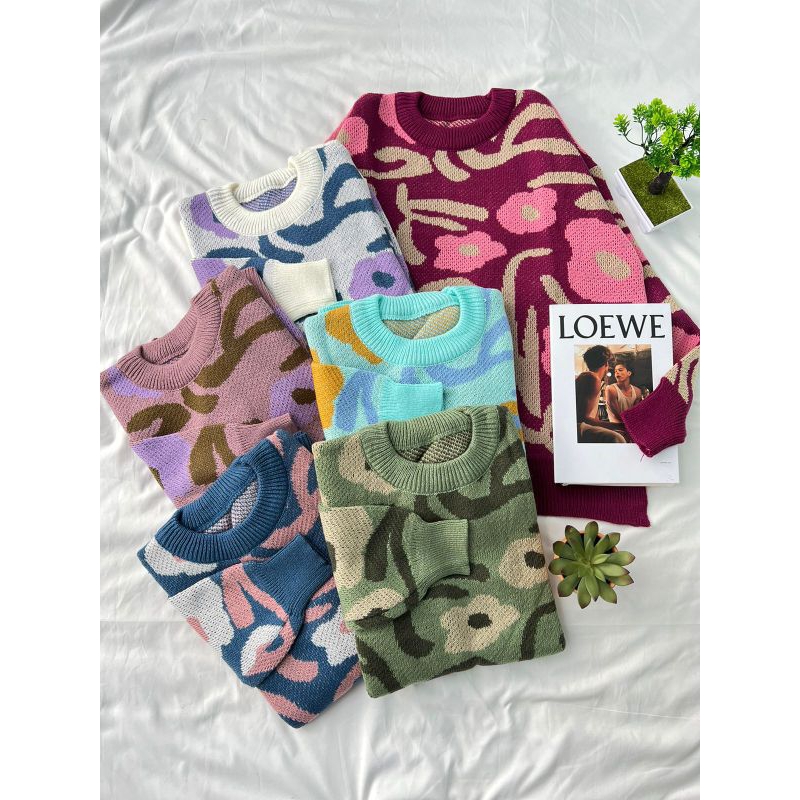 Jual JINY OVERSIZE SWEATER MOTIF | Shopee Indonesia
