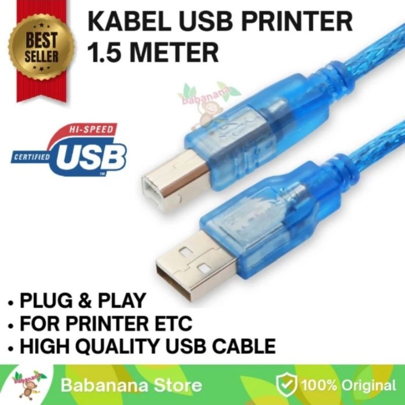 Jual KABEL USB 2.0 PRINTER 1.5 METER BIRU HIGH QUALITY CABLE CONNECTOR ...
