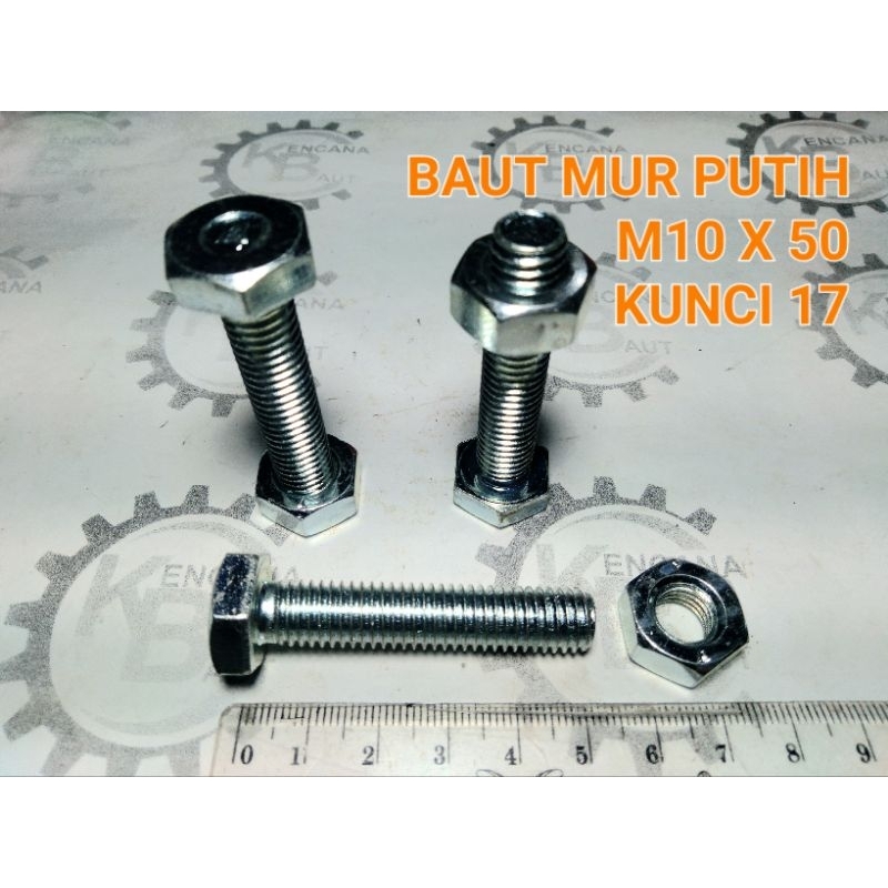 Jual BAUT MUR M10 X 50 PUTIH / BAUT MUR M10 X 50 GALVANIS / BMP M10 X ...