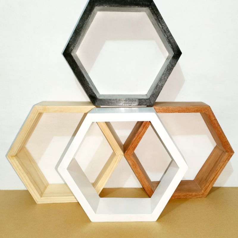 Jual Rak Hexagonal Ambalan Dinding Bingkai Hexagonal Segi Enam Rak Kayu Shopee Indonesia 0885