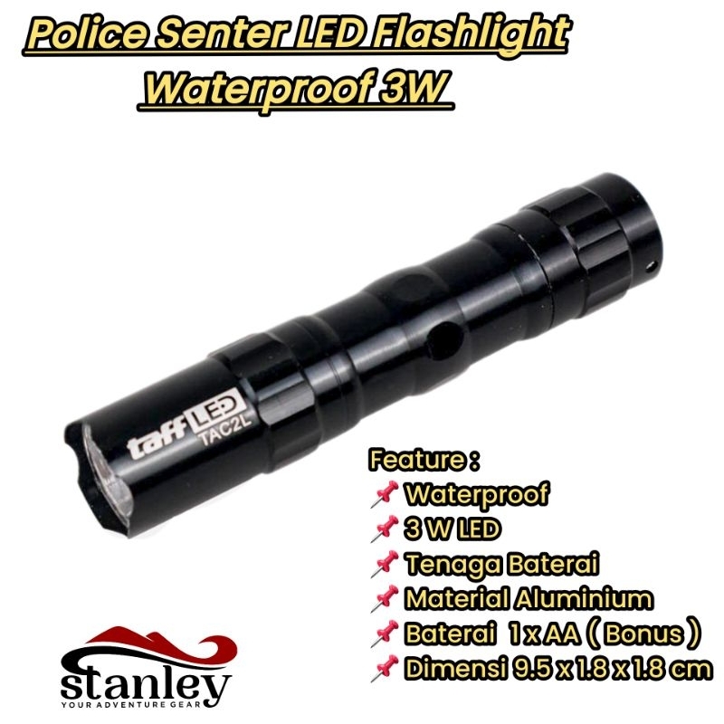 Jual Police Senter LED Flashlight Waterproof 3W TAC 2L Black | Shopee ...