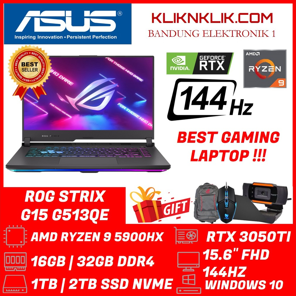Jual Laptop Gaming RTX 3050Ti ASUS ROG STRIX G15 G513QE AMD RYZEN 9 ...