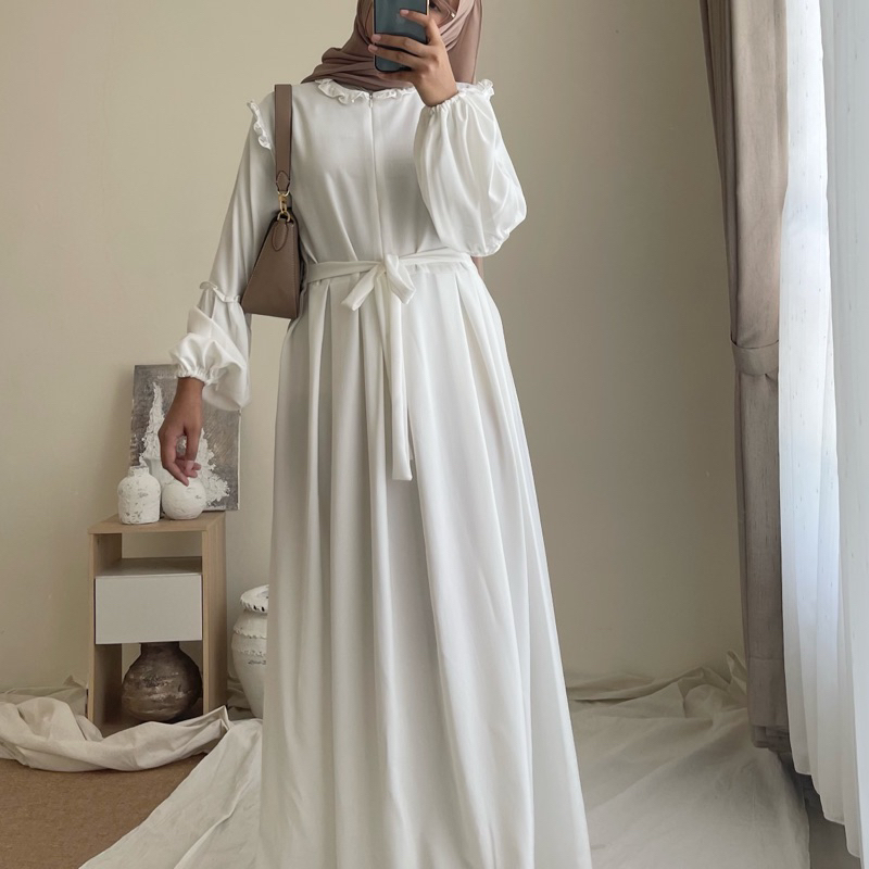 Jual Tessa Gamis Putih Umroh Maxi Polos Remaja Wanita Baju Kondangan