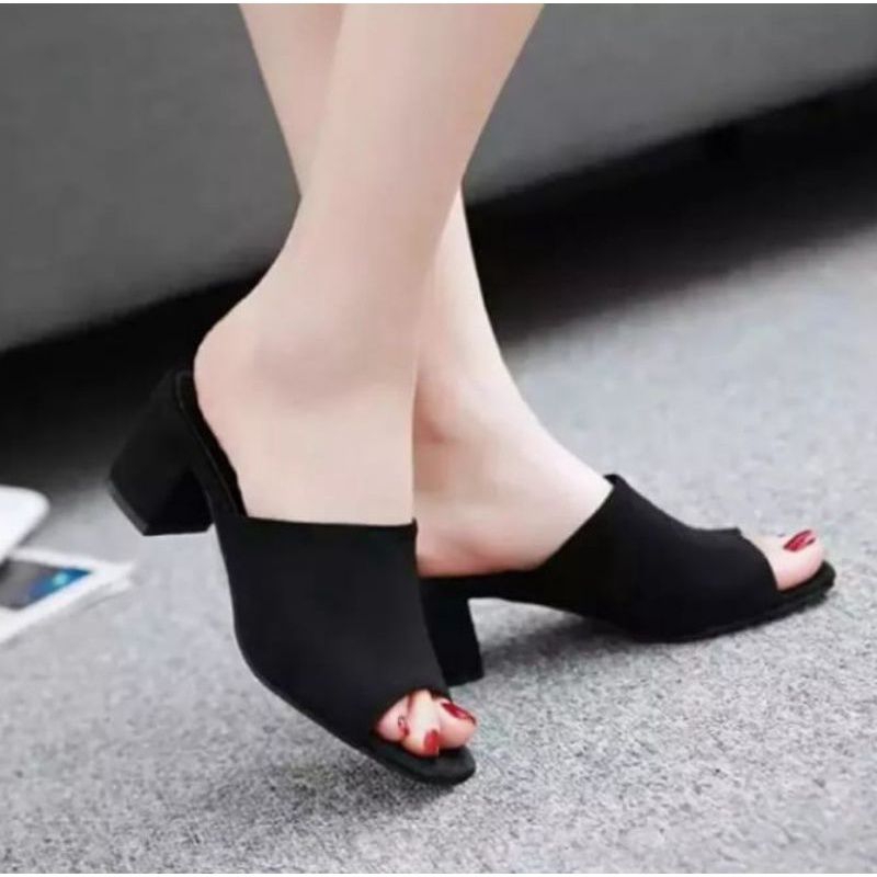 Jual Sandal selop wedges wanita hak tahu 5 cm bludru Shopee