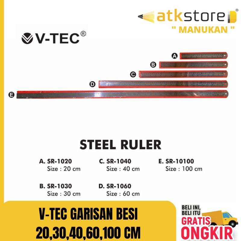Jual Penggaris besi V-tec 20 30 40 60 100 cm || Garisan besi sablon SR ...