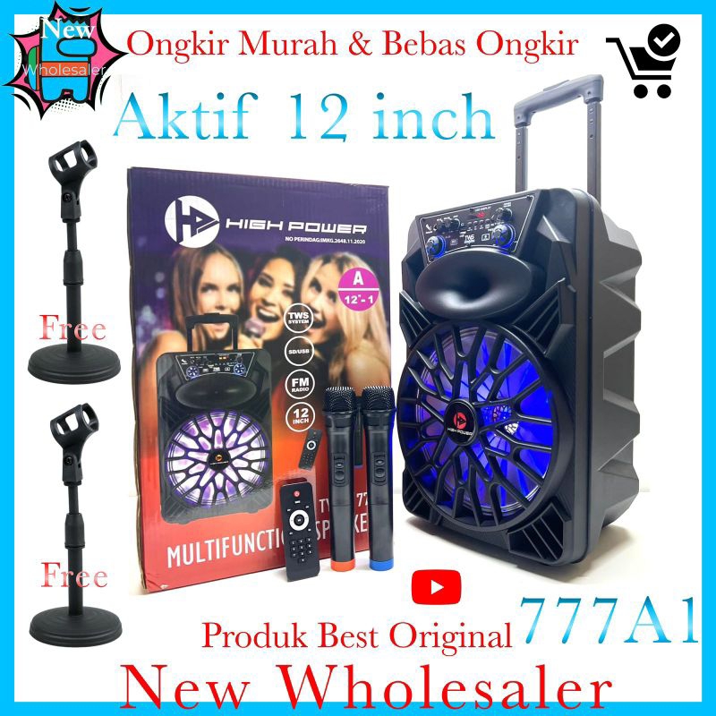 Jual Speaker portable aktif 12 inch high power 777 A1 original 2 mic