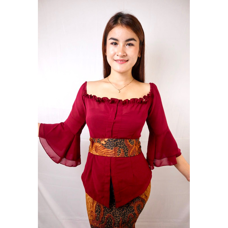 Jual kebaya modern Sabrina lengan rumbai kebaya polos kebaya modern Shopee Indonesia