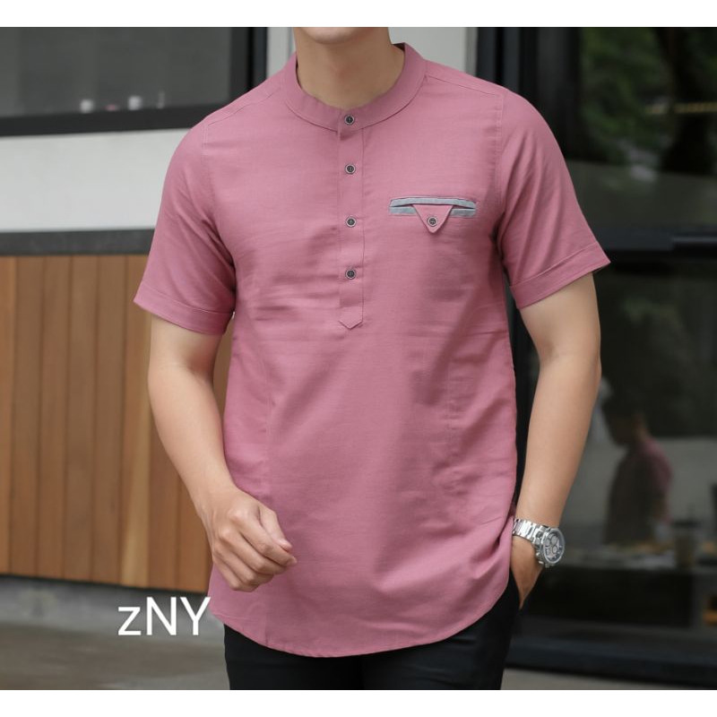 Jual Baju Koko Muslim Pria Lengan Pendek Bahan Katun Rami Warna Dusty ...