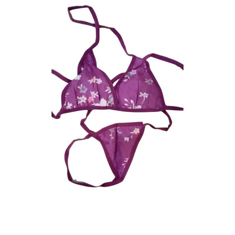 Jual Lingerie Set Bra dan G-String Transparant Pita Bunga Seksi / Baju