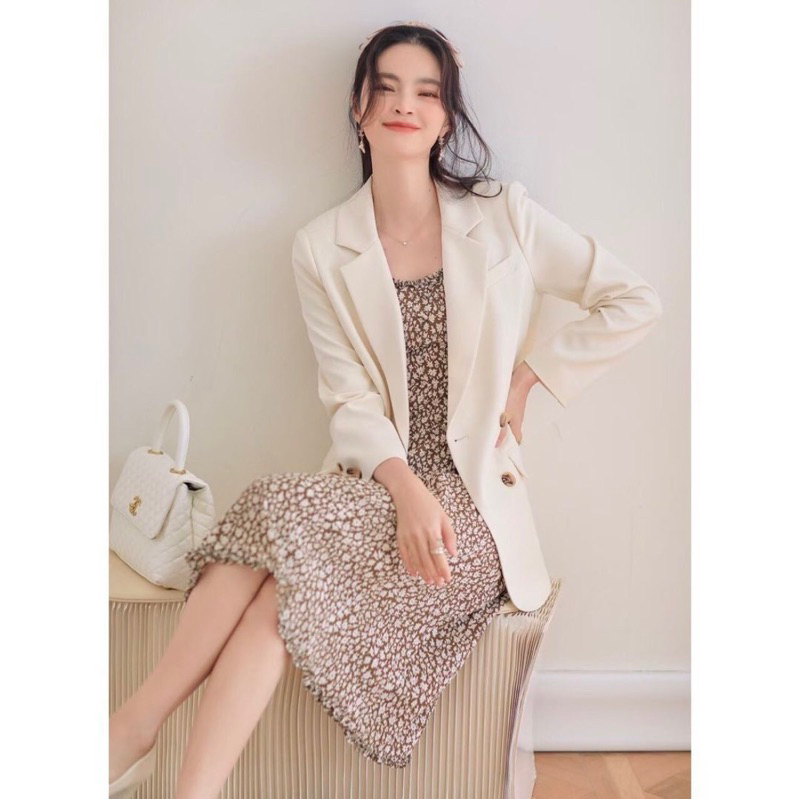 Gana Pastel Blazer Korean Outer Chic Style Look Casual Simple Basic Polos  Blue Pink Cream Button Mewah Dinner Formal Sopan Rapi Cantik Manis Lengan 