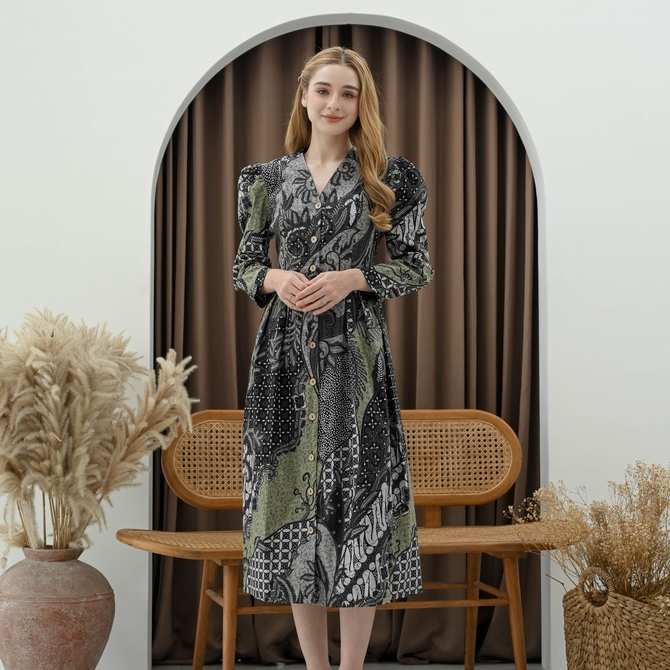 Jual Dress Batik Wanita 258 CBD Batik Modern Dress Batik Panjang Baju Lebaran Shopee Indonesia