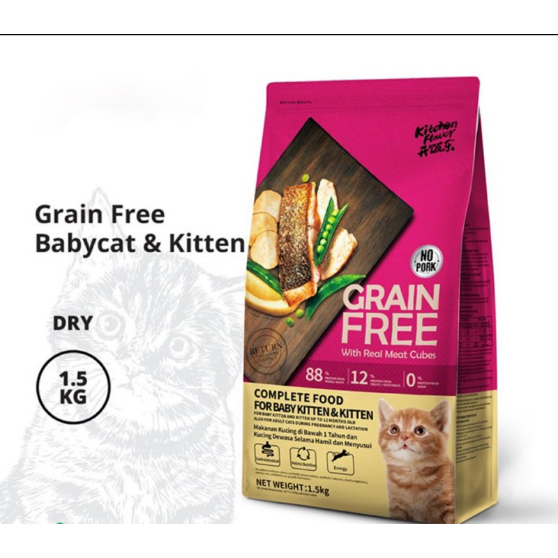 Jual Kitchen Flavor Grain Free Baby Cat & Kitten Food 1,5Kg | Shopee ...