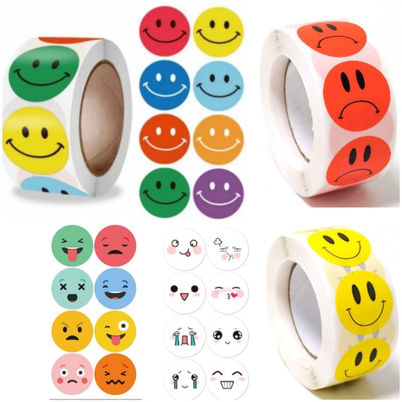 Jual 100 Pcs / 500 Pcs Stiker Colourful Smile Smiley/ Sad Face / Emoji ...