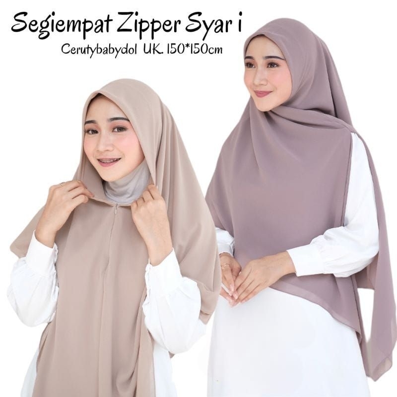 Jual Jilbab Segi Empat Zipper Syari Resleting Ori Alsha | Shopee Indonesia