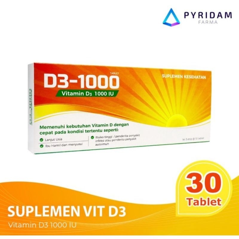 Jual Vitamin D3 1000 IU 30 Tablet Pyridam Farma 3 Strip 10 Tablet