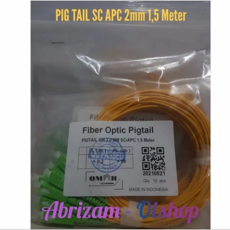 Jual PIG TAIL FIBER OPTIK / PIGTAIL SM 2mm 1,5 Meter SC APC FIBER OPTIC ...