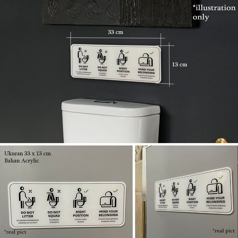 Jual Acrylic Sign Board Papan Tanda Toilet Rules Aturan WC Kloset ...