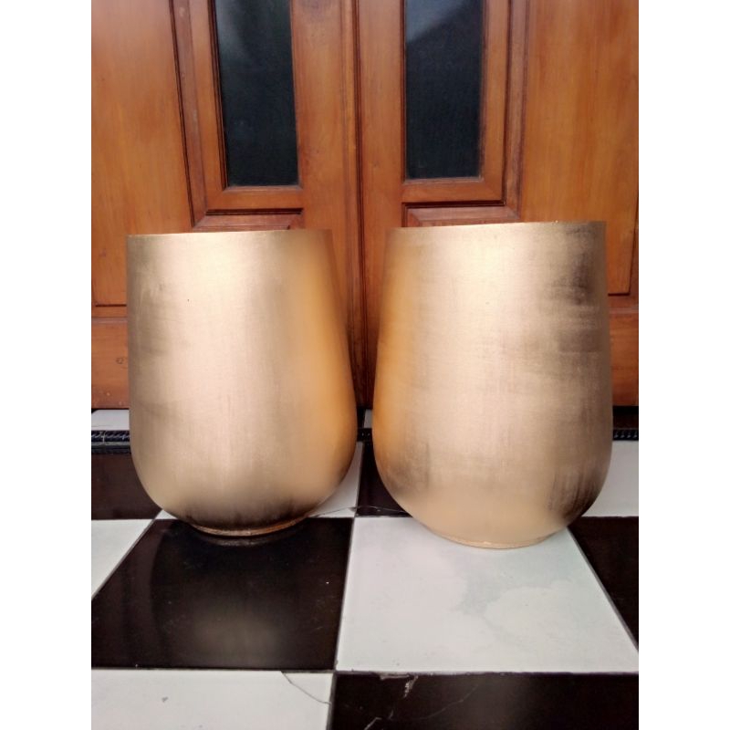 Jual pot dekorasi pelaminan tinggi 40cm warna bronze emas bahan spon