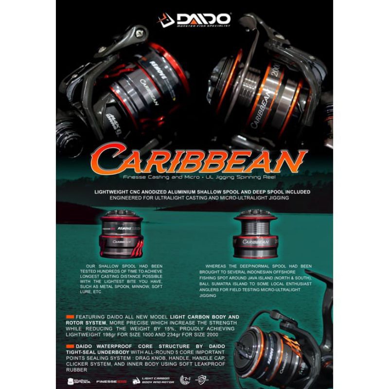 Jual REEL POWER HANDLE DAIDO CARIBBEAN 1000 2000 CARBON BODY GRATIS