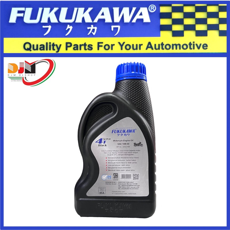 Jual Oil Mesin Fukukawa 4T Super Black SAE 10W-40 API SL JASO MA 800ml ...