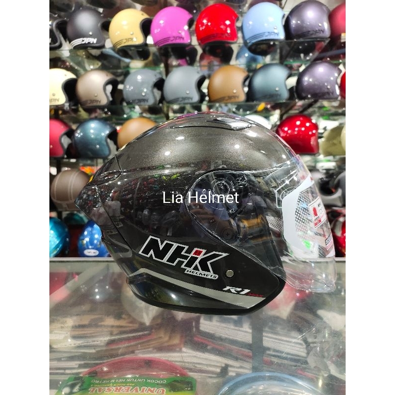 Jual helm half face NHK R1 Max Double Visor polos Gunmetal / Helm NHK ...