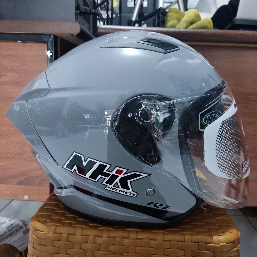 Jual HELM NHK R1 MAX SOLID GREY GLOSSY HALF FACE NHK DOUBLE VISOR ...
