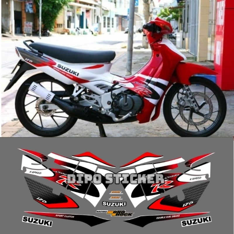 Jual sticker striping Satria 2tak lumba 2002 Merah putih Laminasi ...