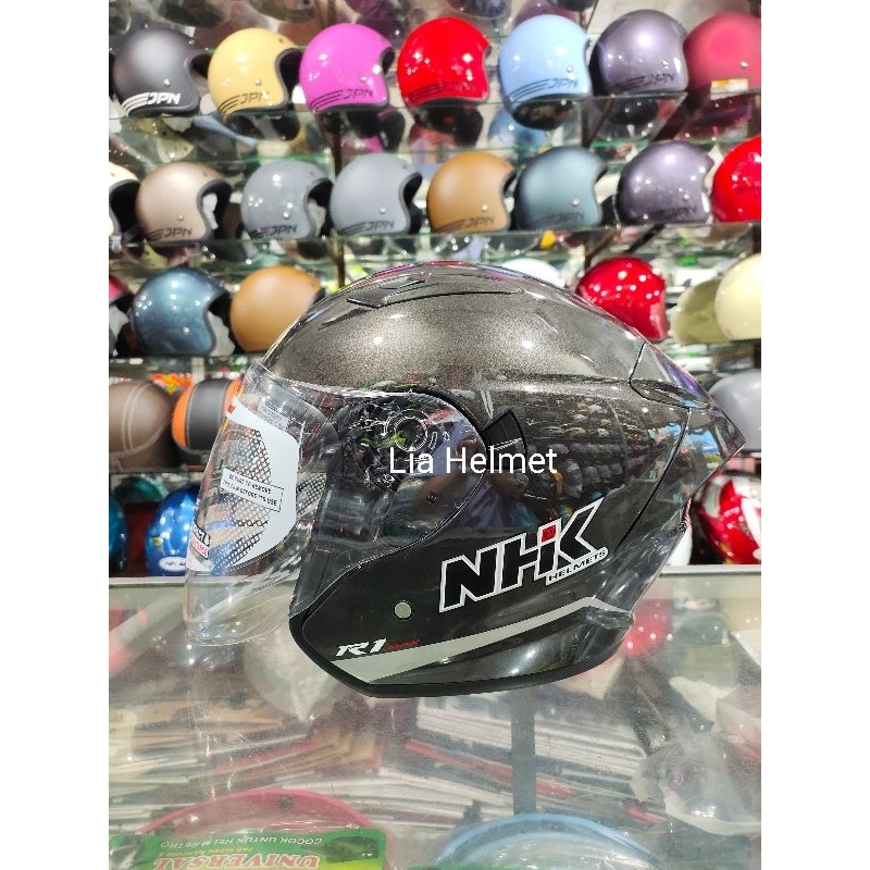 Jual helm half face NHK R1 Max Double Visor polos Gunmetal / Helm NHK ...