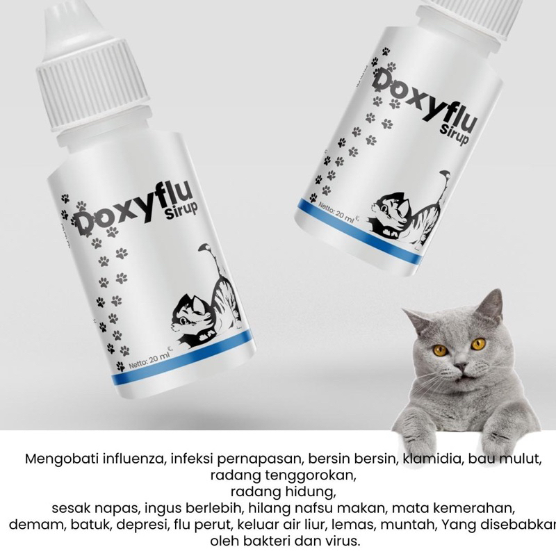 Jual DOXYFLU obat flu kucing pilek bersin demam sirup cair AMPUH FLUCAT
