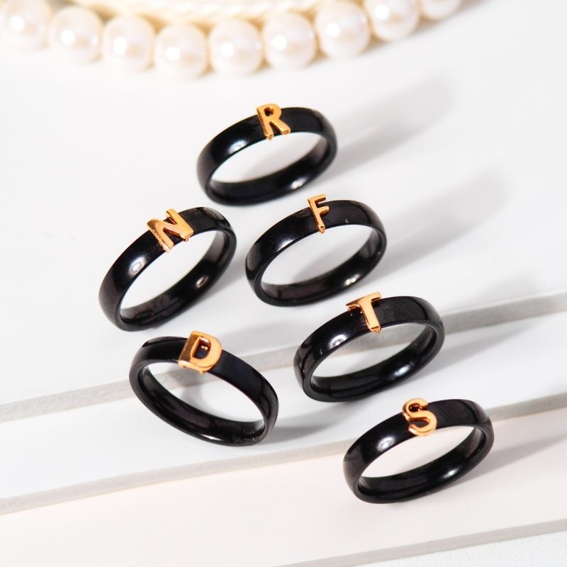 Jual Cincin Keramik Fashion Emas Huruf Semua Abjad - Cincin Emas