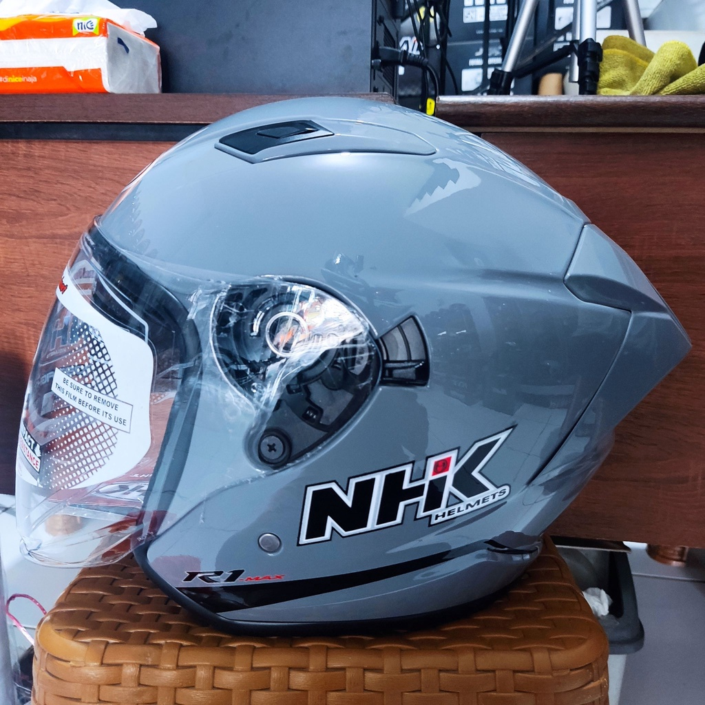 Jual HELM NHK R1 MAX SOLID GREY GLOSSY HALF FACE NHK DOUBLE VISOR ...