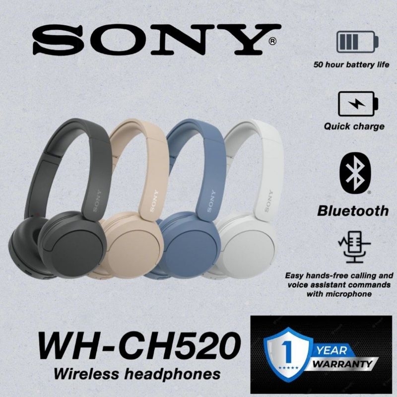 Jual Sony WH-CH520 On-Ear Wireless Bluetooth Headphones With Microphone ...