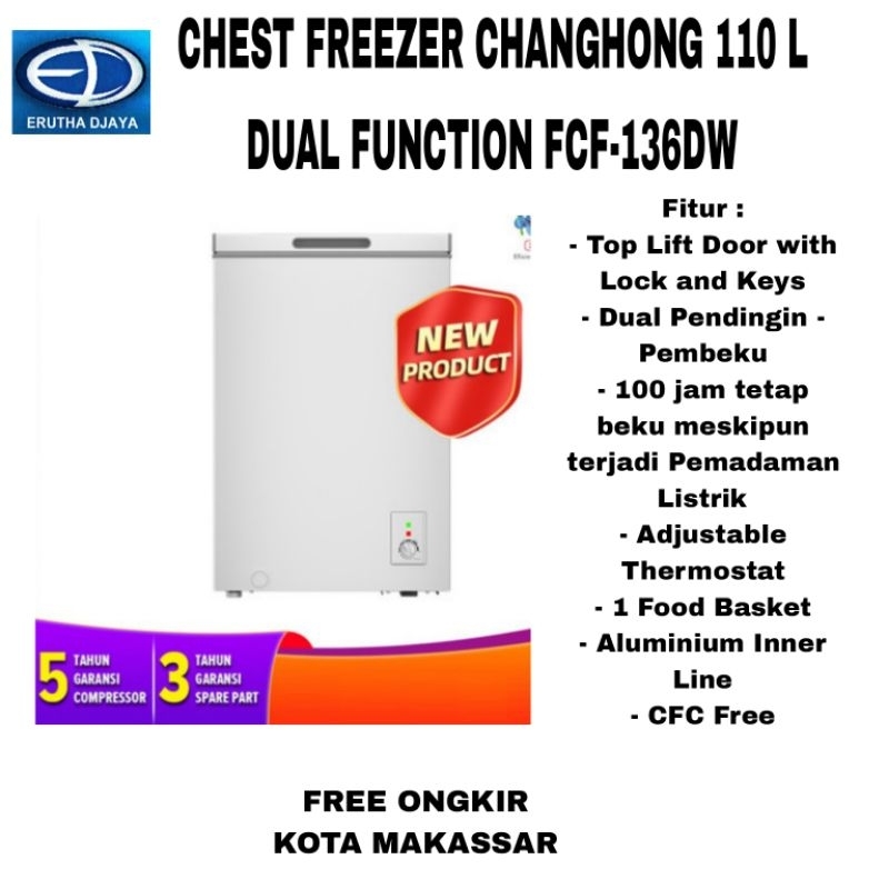 Jual chest freezer changhong 110 l dua fungsi pendingin pembeku