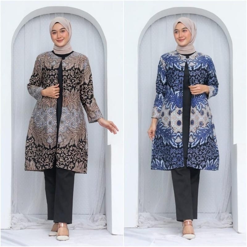 Tunik Sabiyan Motif Kuncoro 01 Terbaru Modern dress, Baju Batik Tunik  Wanita Lengan Panjang Bahan Katun Printing