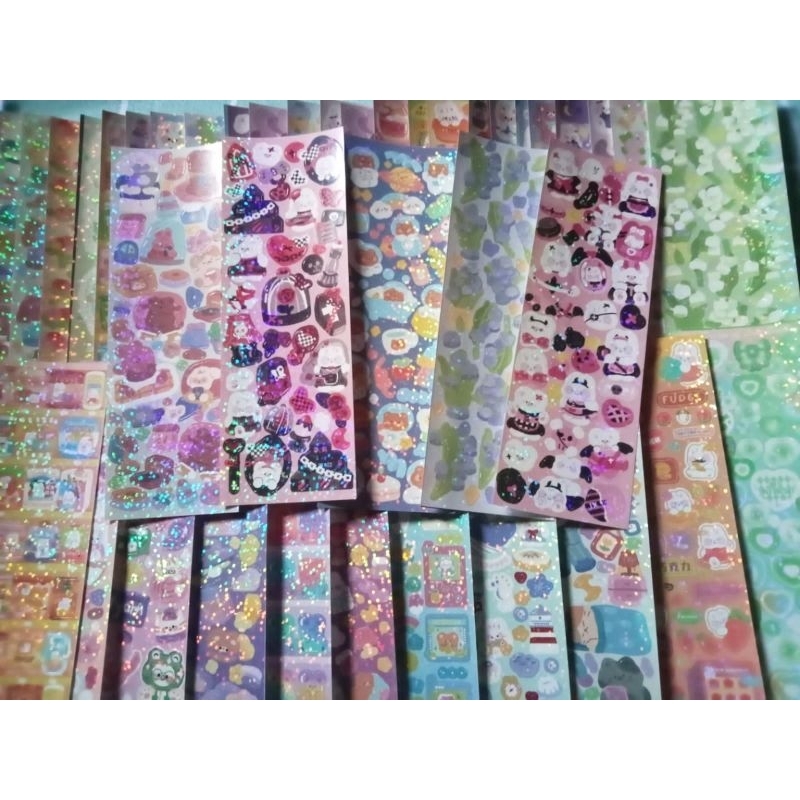 Jual 10 Lembar Random Sticker Laminasi Gliter DIY deco dengan Motif ...
