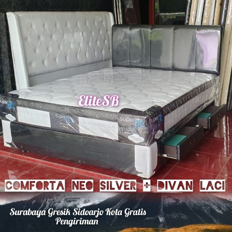 Jual Set Comforta neo silver Divan Laci 160 x 200 kasur spring bed bergaransi Shopee Indonesia